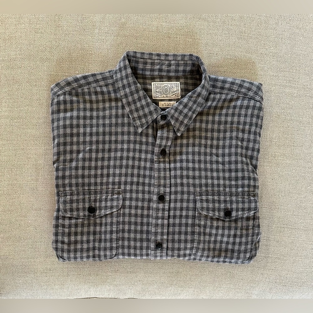 LUCKY BRAND Check Print Soft Flannel Patch Pocket Chores Shirt in Gray Size XL